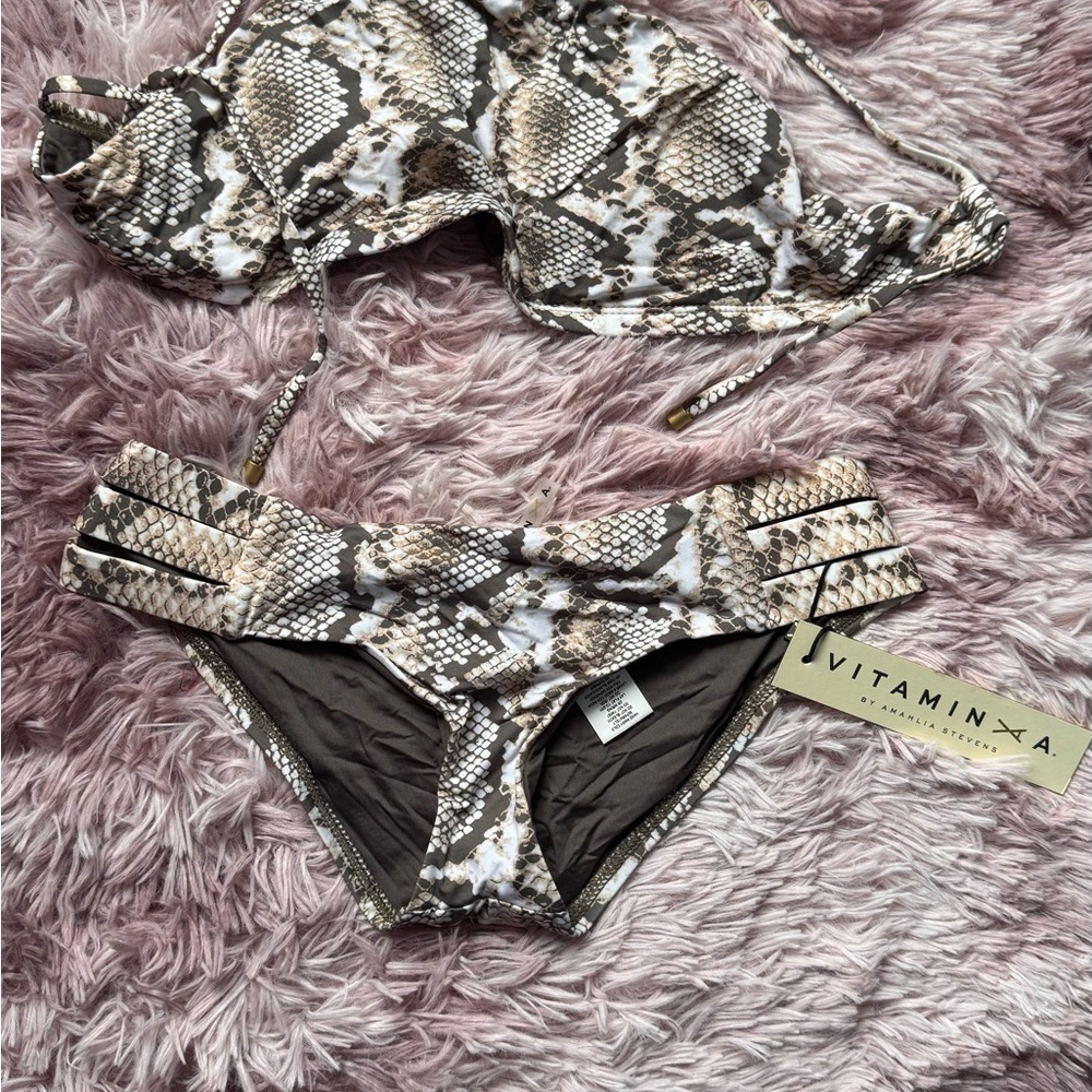 Vitamin A Brown and Cream Snake Print Bikini